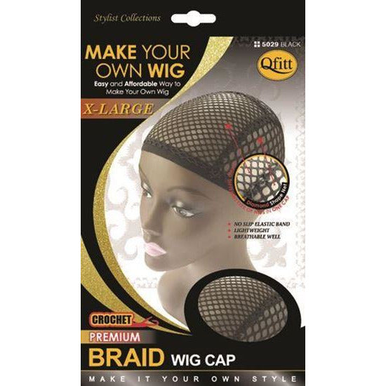 Qfitt X-Large Crochet Premium Braid Wig Cap #5019 - Black - Beauty Krew