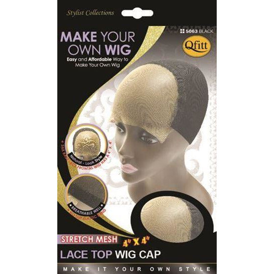 Qfitt Stretch Mesh 4x4 Lace Top Wig Cap #5063 - Black - Beauty Krew