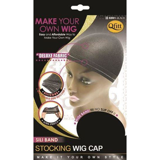 Qfitt Sili Band Stocking Wig Cap #5001 - Black - Beauty Krew